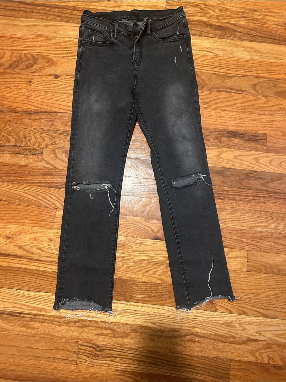 MOTHER Black Distressed Slim Straight Jeans